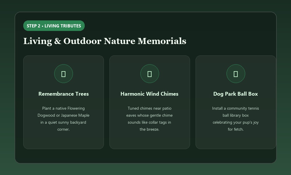 Living and Outdoor Tributes - Remembrance Trees, Wind Chimes, and Dog Park Ball Box
